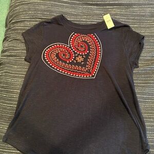 Navy blue with embroidered heart short sleeve shirt. New with tag